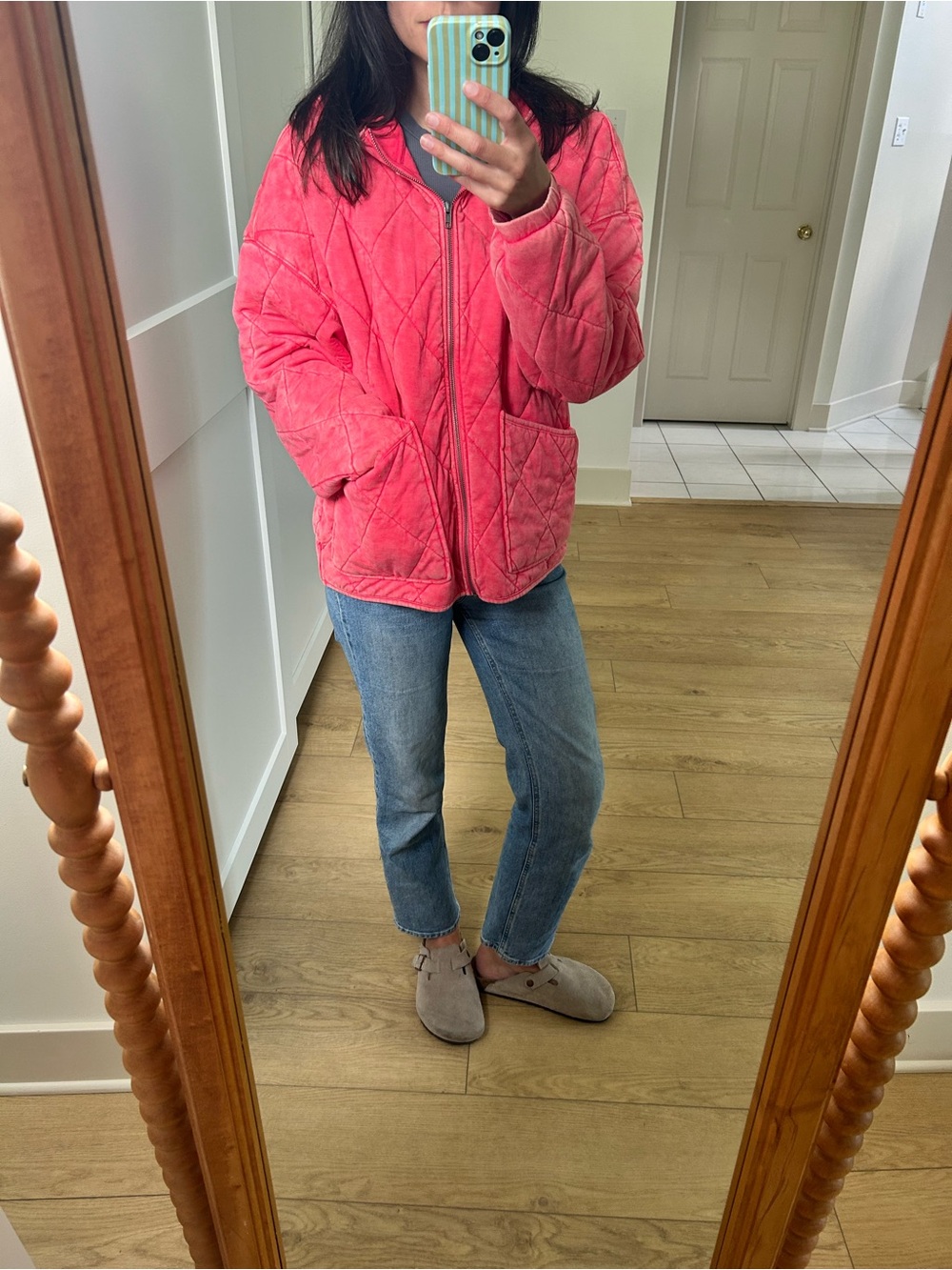 wild fable Quilted Coral-Pink Zip Front Puffer Jacket